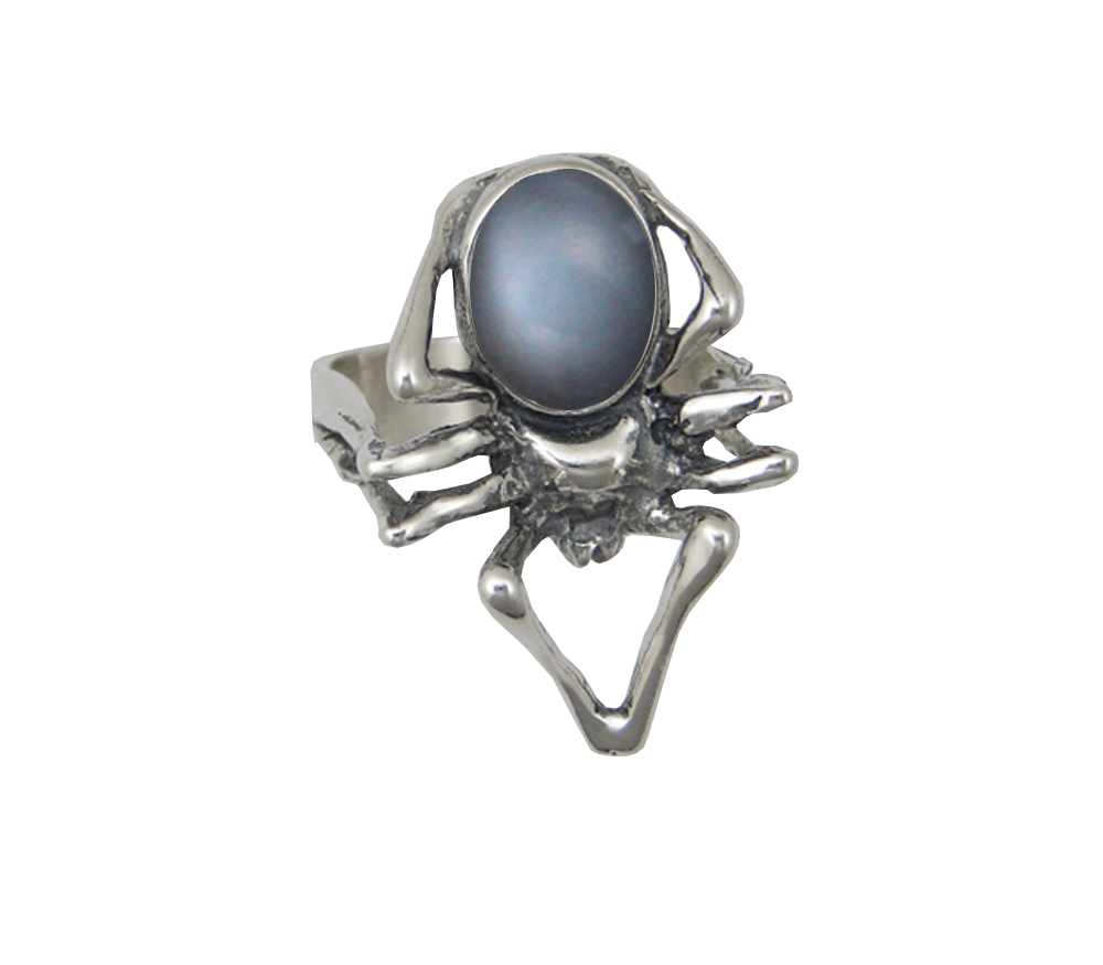 Sterling Silver Big Spider Ring With Grey Moonstone Size 10